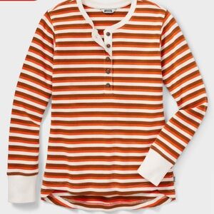 Duluth Trading Women's Burly Thermal Waffle Henley Striped